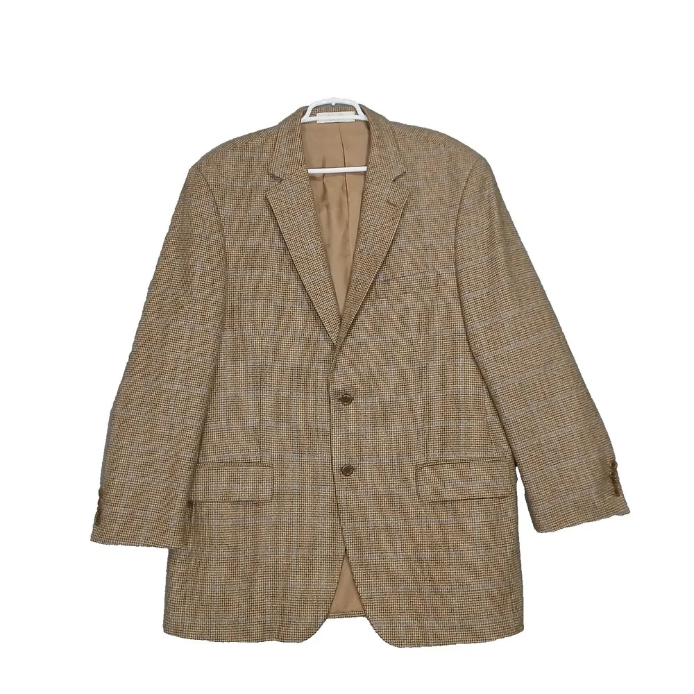 John W Nordstrom‎ Sport Coat Jacket Blazer Men's Brown Plaid 100% Wool 44L-T